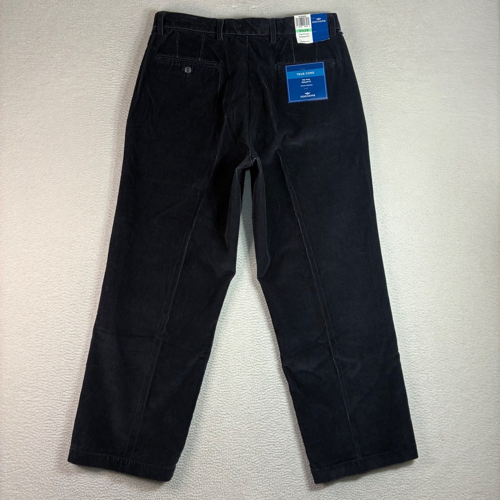 Vintage Dockers True Cord Pants Men 34x29 Black Relaxed Corduroy Flat Front NWT